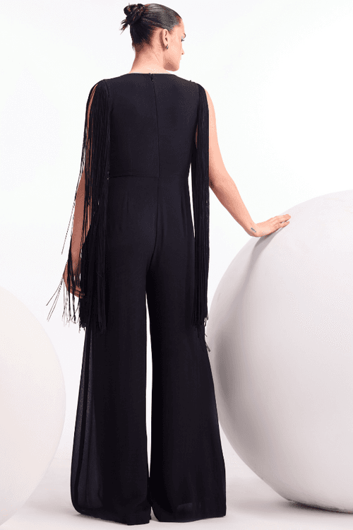 Crystal Drop Fringe Sleeves Jumpsuit