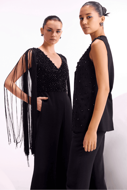 Crystal Drop Fringe Sleeves Jumpsuit