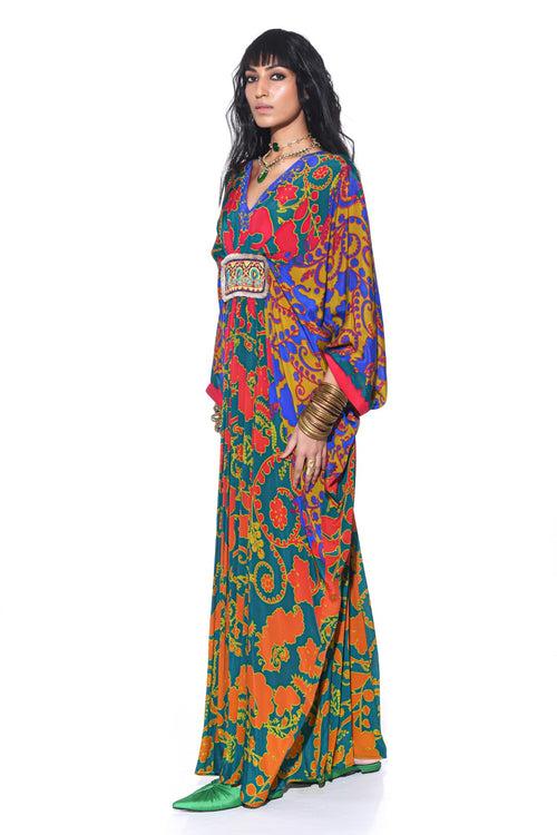 Emerald Royal Paisley Belt Kaftan