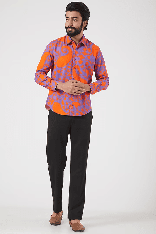 Neon Orange Paisley Tone On Tone Shirt