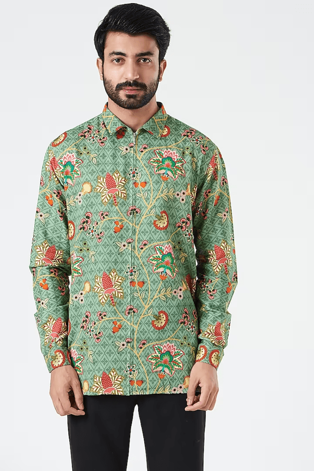 Grassland Green Classic Chintz  Floral Shirt