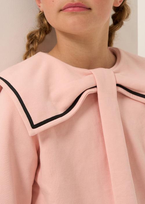 Girls Pink Self Textured Collar Sweatshirt