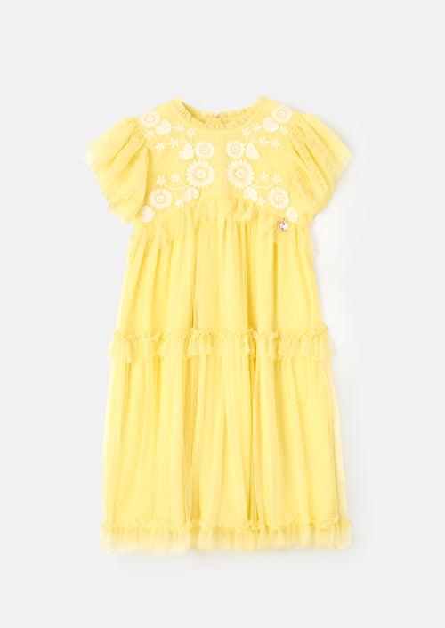 Luisa Yellow Embroidered Mesh Dress