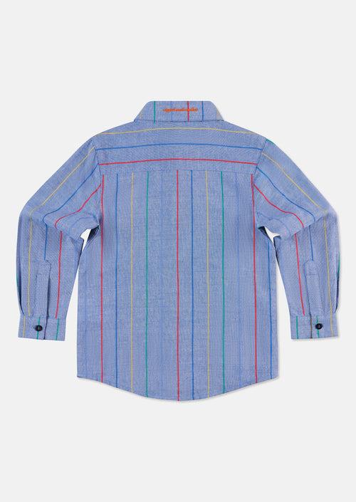 Boys Striped Full Sleeves Cotton Blue Shirt