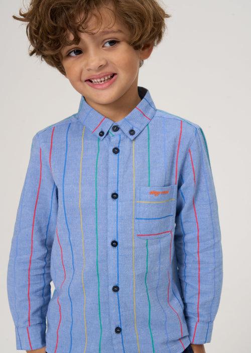 Boys Striped Full Sleeves Cotton Blue Shirt