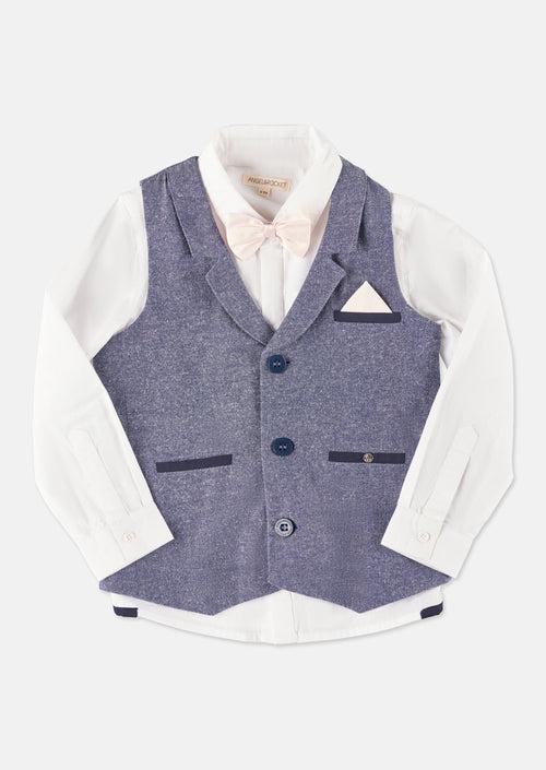 Boys Solid Blue Cotton Waistcoat