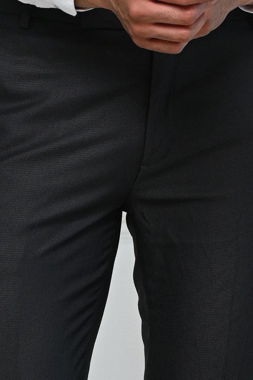 Dark Grey Self Design Premium Formal Pents