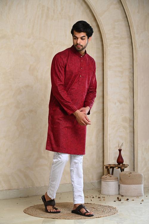 Maroon Khadi Look Kurta & White Pajamas