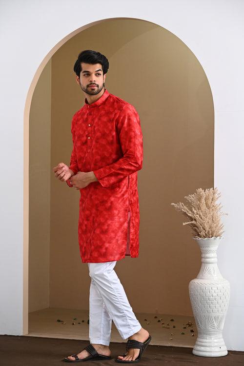 Red Shadow Dyed Silk Kurta & White Pajamas