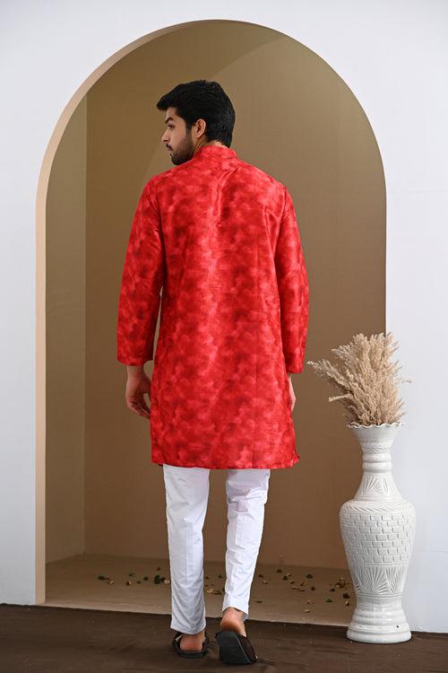 Red Shadow Dyed Silk Kurta & White Pajamas