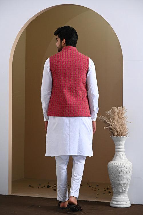 Rani Pink Pure Cotton Embroidery Nehru Jacket