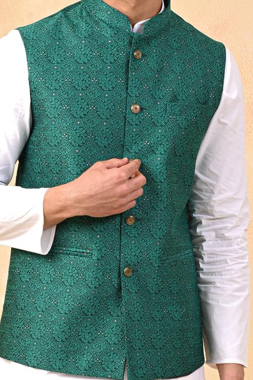 Green Self Circle Nehru Jackets