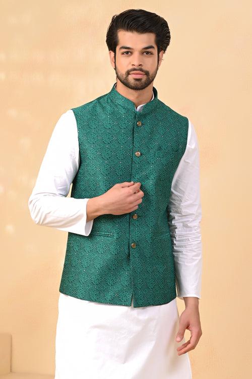 Green Self Circle Nehru Jackets