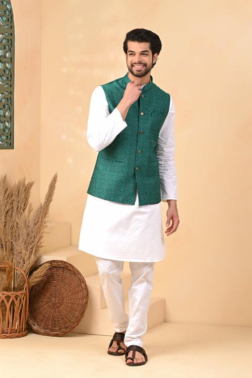 Green Self Circle Nehru Jackets