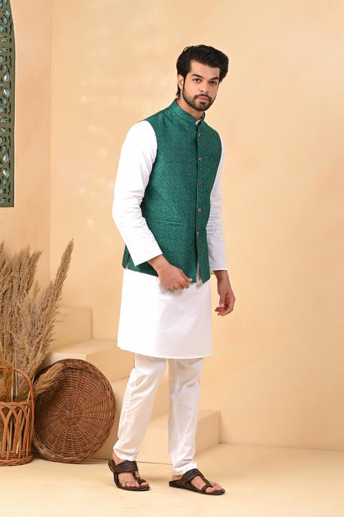 Green Self Circle Nehru Jackets