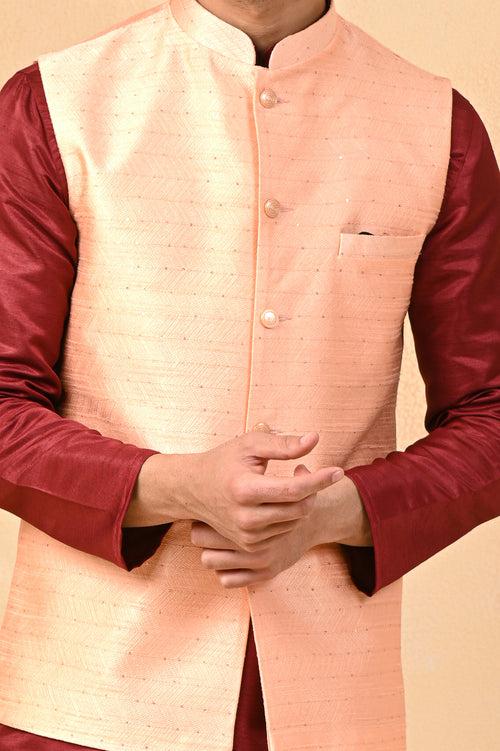 Light Orange Small Sequence Embroidery Nehru Jacket
