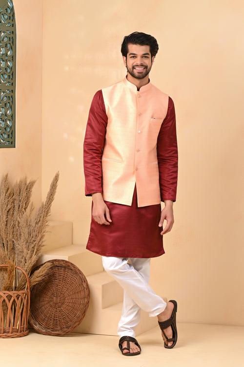 Light Orange Small Sequence Embroidery Nehru Jacket