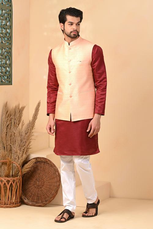 Light Orange Small Sequence Embroidery Nehru Jacket