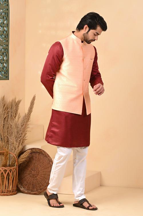 Light Orange Small Sequence Embroidery Nehru Jacket