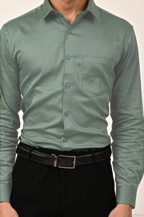 Olive Semi-Formal Giza Cotton Men Shirt