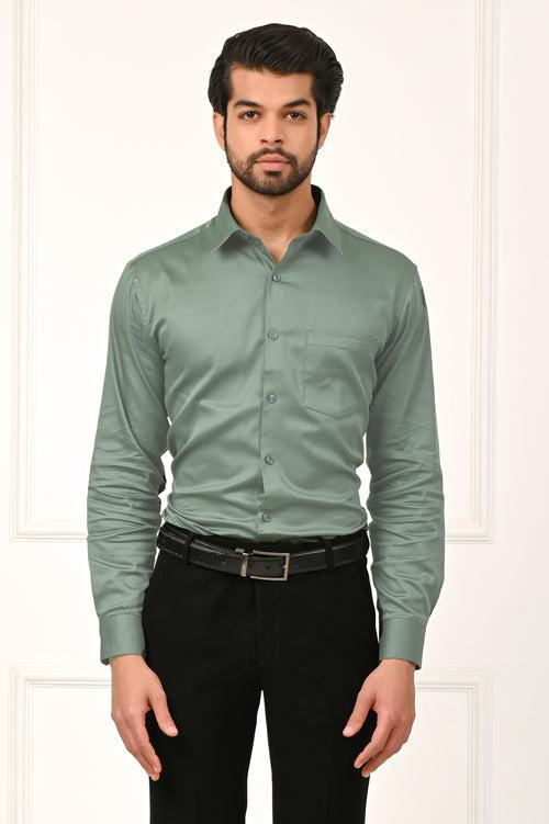 Olive Semi-Formal Giza Cotton Men Shirt