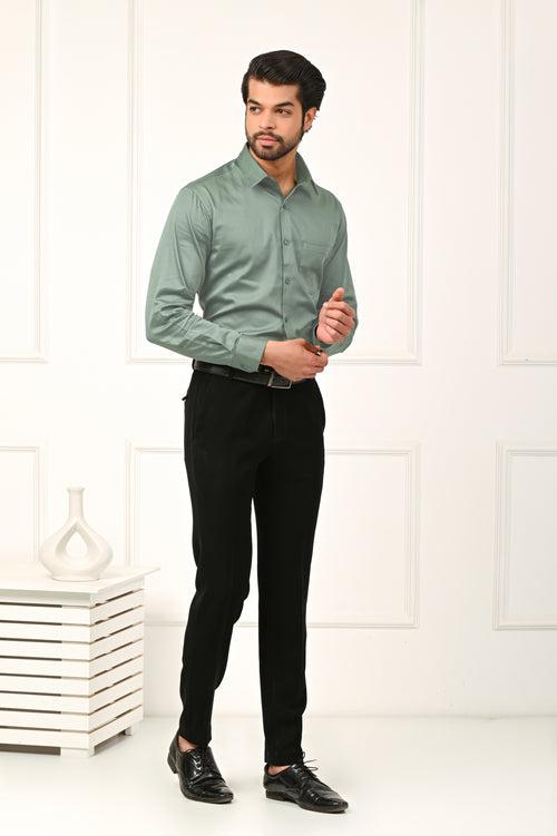 Olive Semi-Formal Giza Cotton Men Shirt