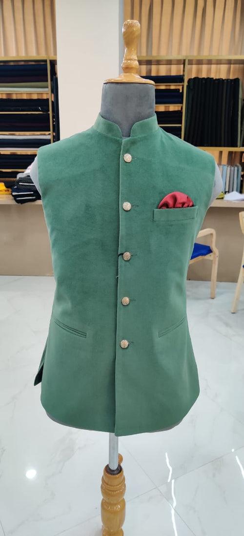 Teal Green Velvet Nehru Jacket for Men