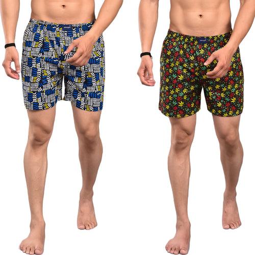 Question & Leaf Printed Men Cotton Boxers Combo