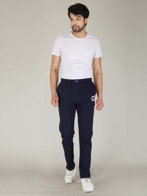 Navy Blue Solid Pure Cotton Hosiery Pajamas for Men