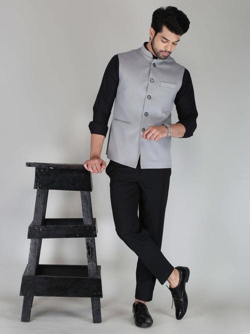 Grey Solid Classic Waistcoat