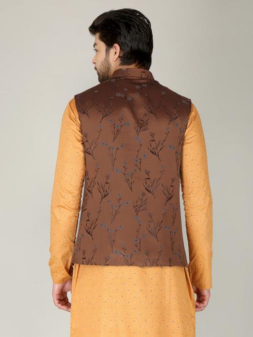 Brown Flower Nehru Jacket