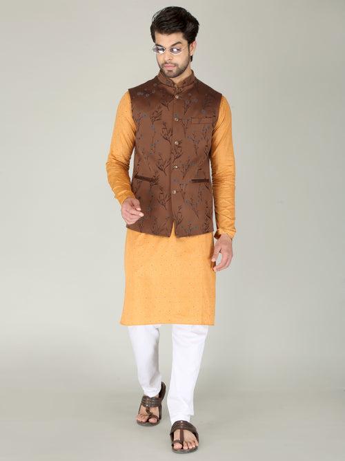 Brown Flower Nehru Jacket