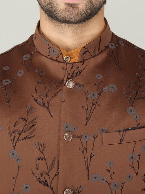 Brown Flower Nehru Jacket