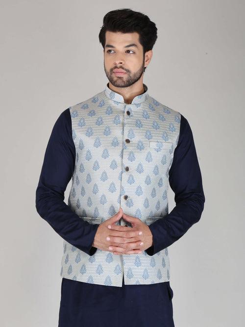 Grey Sky Jacquard Nehru Jackets