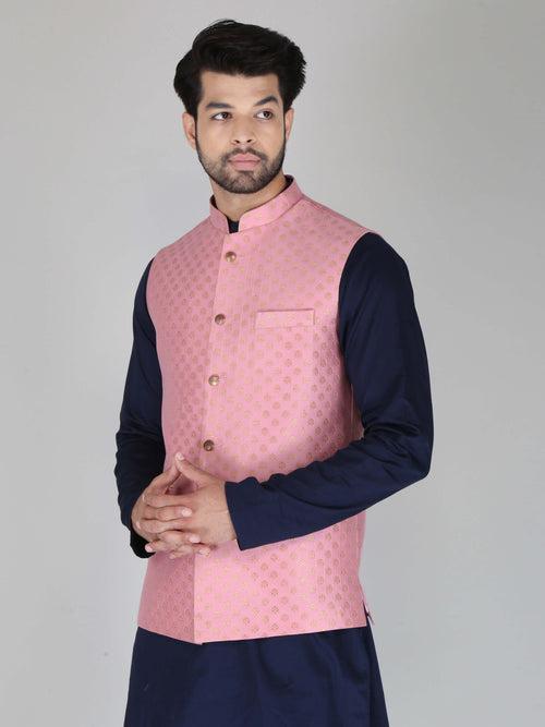 Pink Jacquard Nehru Jackets