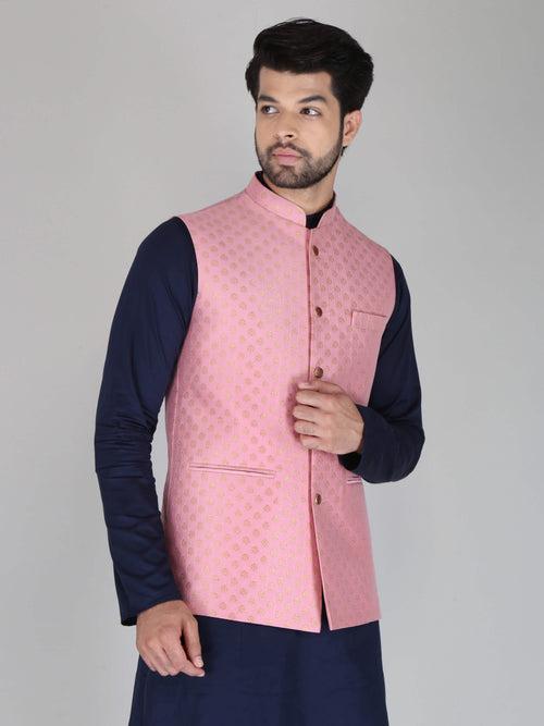 Pink Jacquard Nehru Jackets