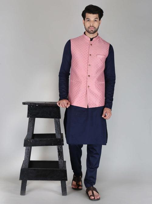 Pink Jacquard Nehru Jackets