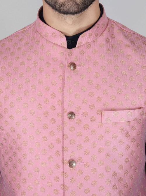 Pink Jacquard Nehru Jackets