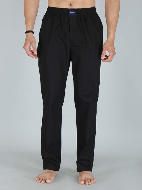 Black Solid Pure Cotton Pajamas For Men