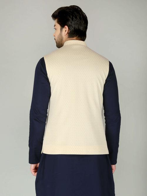 Cream Self-Lining Ethnic Nehru Jackets