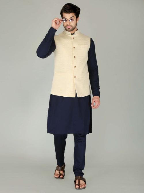 Cream Self-Lining Ethnic Nehru Jackets