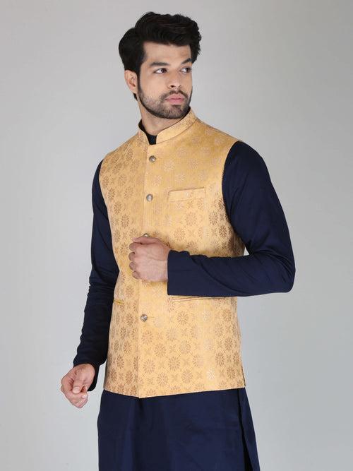 Jacquard Fabric Marigold Ethnic Jacket For Men