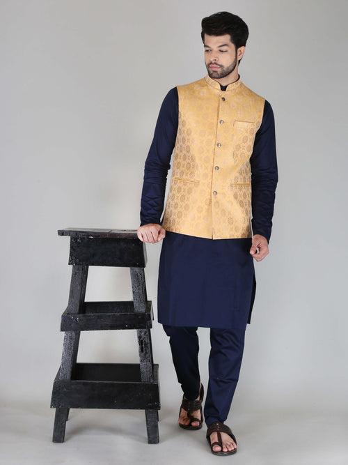 Jacquard Fabric Marigold Ethnic Jacket For Men