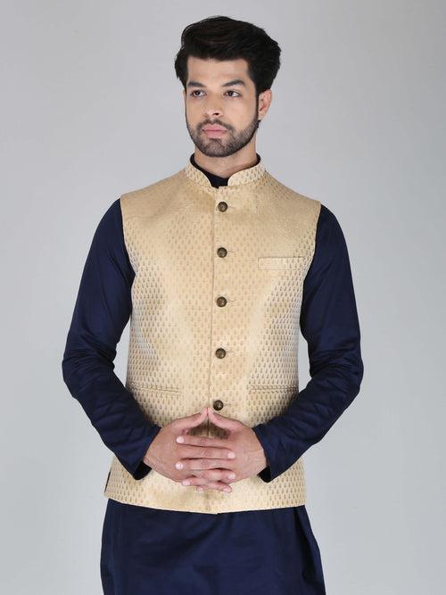 Golden Jacquard Nehru Jacket