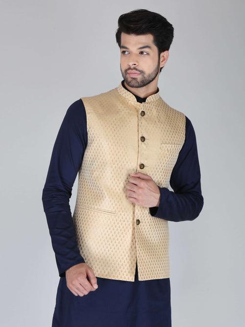 Golden Jacquard Nehru Jacket