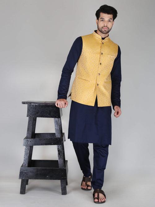 Yellow Bel Jacquard Nehru Jacket