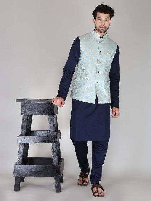 Sky Flower Jacquard Nehru Jackets