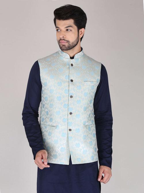 Sky Flower Jacquard Nehru Jackets