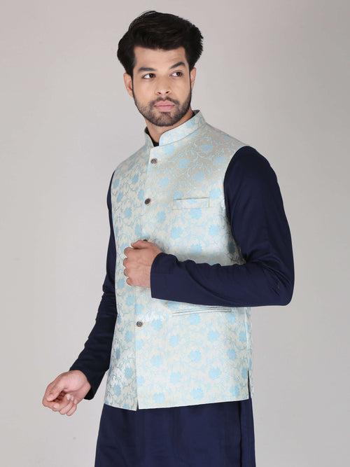 Sky Flower Jacquard Nehru Jackets