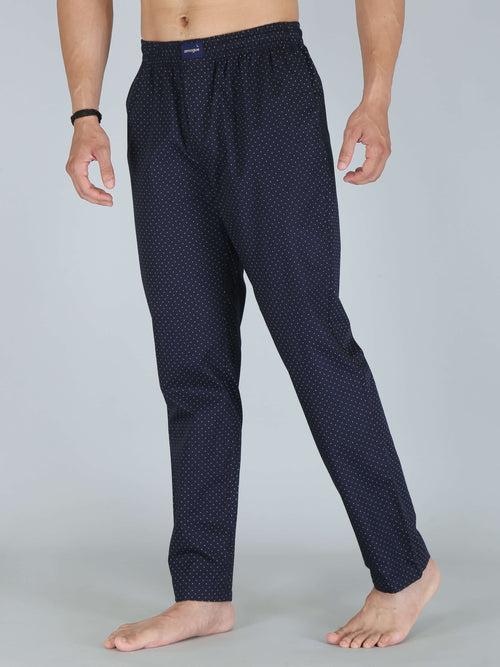 Navy Busy Dotted Printed Pure Cotton Pajamas For Men
